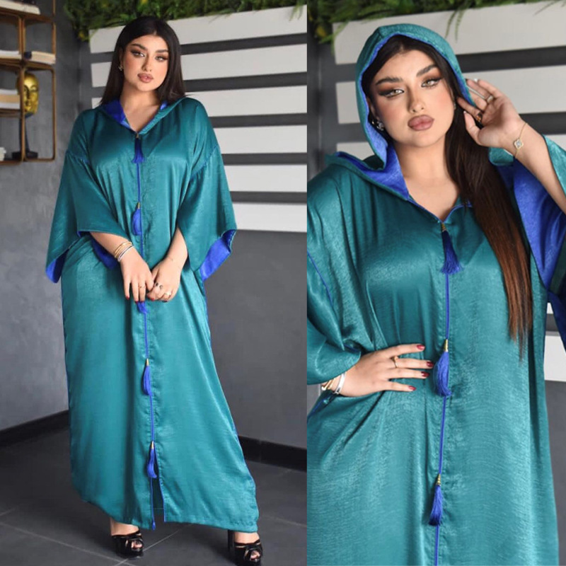Dubai Arabischen Muslimischen Abaya Kleid für Frauen Herbst Marokkanischen Kaftan Mit Kapuze Kleid Türkisch Islamische Jalabiya
