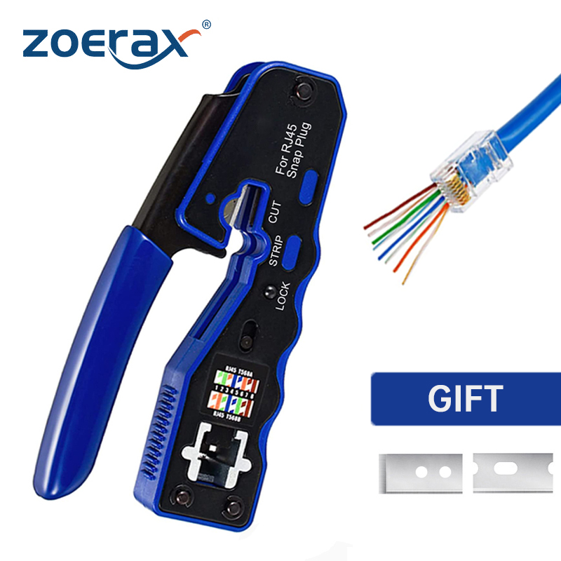 ZoeRax RJ45 Crimp Tool Pass Through Crimper Cutter voor Cat6a Cat6 Cat5 8P8C Modulaire Connector Ethernet Alles-in-een Draad Tool