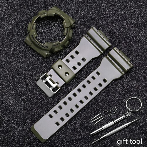 Vervangende band voor casio g-shock ga  gd 110 120 rubberen hars horlogeband glanzend mat heren waterdichte sportarmband: Legergroenzwartglans