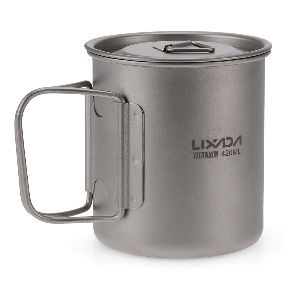 /2Stck Ultraleicht Titan Tasse einstellen Ich bin Freien Beweglicher Camping Geschirr Kochgeschirr 350ml + 650ml Wasser Tasse Becher mit Faltbare Griff: 420ml