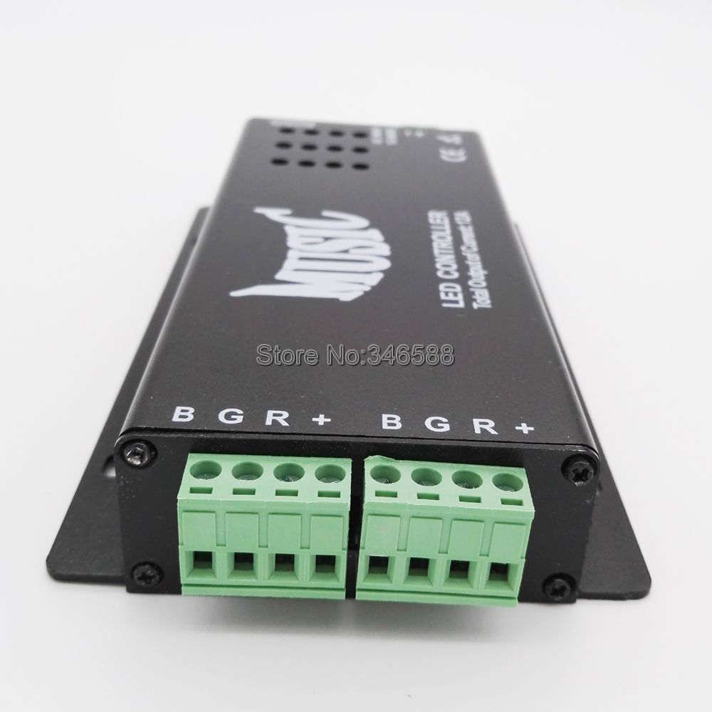 12V - 24V 12A Sound Activated Music Controller Black Color with 24key IR Remote Control 144W 2 Ports Output for RGB LED Strip