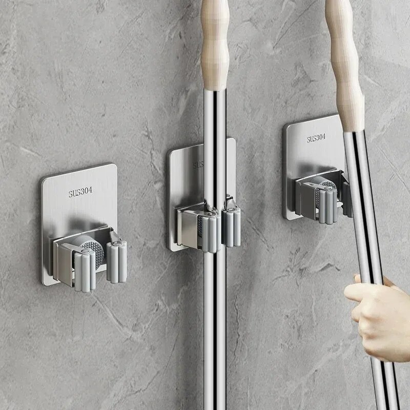 Ganchos multiusos adhesivos para colgar en la pared, estante para fregona, gancho para colgar escoba, organización del baño y la cocina, accesorios organizadores para el hogar ﻿