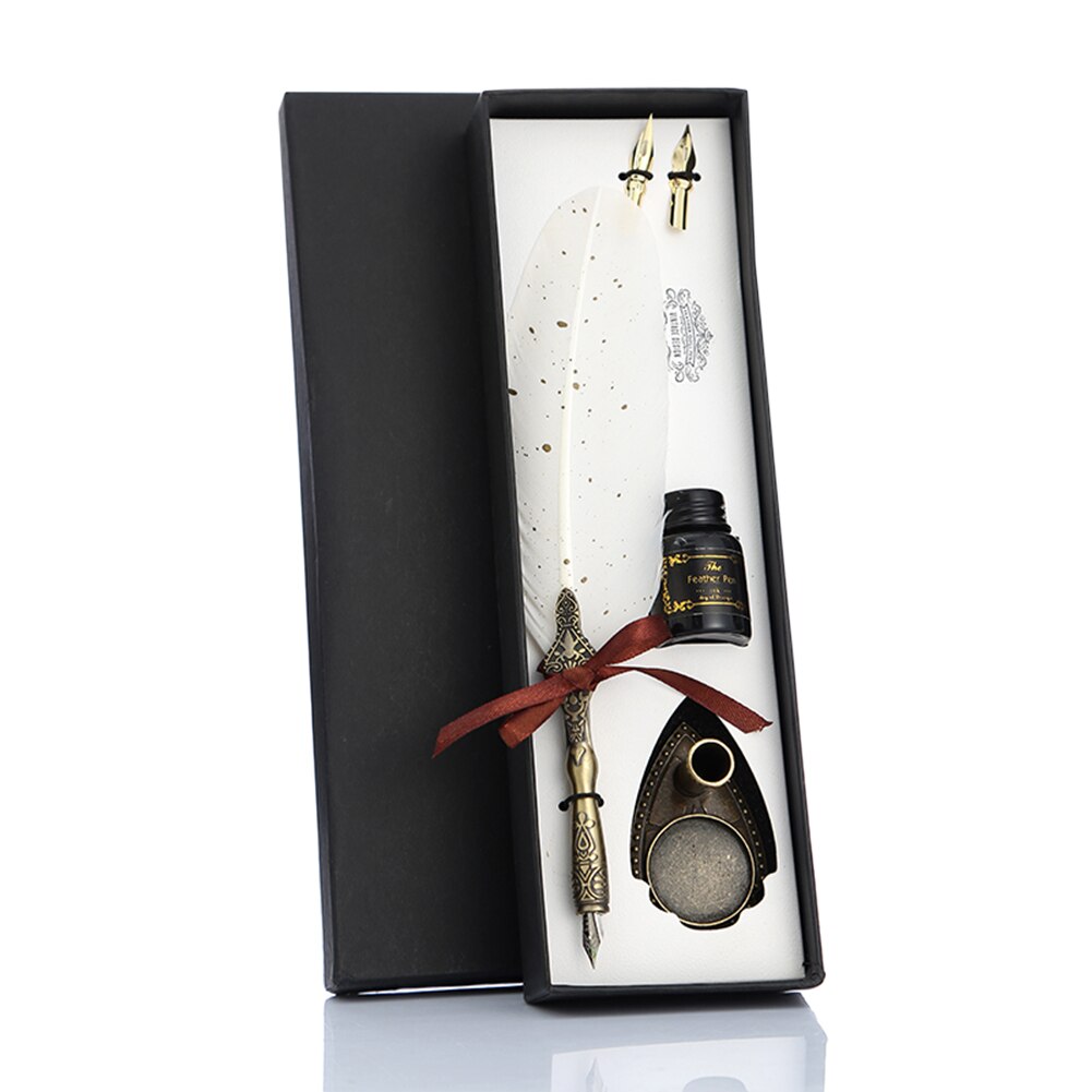 Calligrap anglais plume stylo ensemble Vintage publicité encre stylo Dip eau métal stylo plume ensemble anniversaire boîte 2/5 plumes: 	White