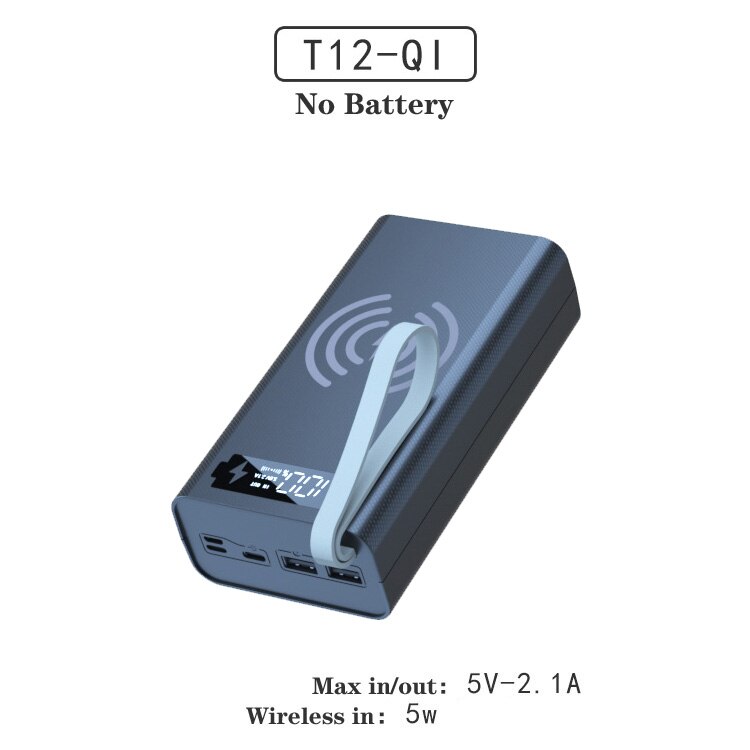 Powerbank-gehäuse mit push-pull-mechanismus, zwei usb-anschlüssen, digitalanzeige, kabellosem handy-ladegerät, diy-gehäuse für 12*18650 akkus
