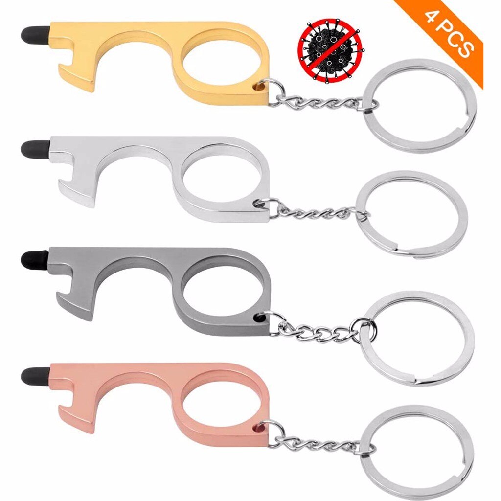 Door Opener Brass Anti-Contact Safety Protection Isolation Bottle Opener Contactless Safety Door Opener Door Handle Key Grip 4PC