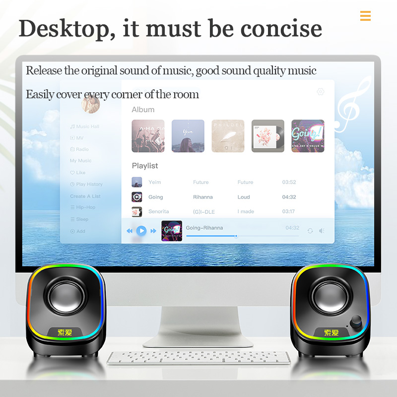 Haut-parleur USB pour ordinateur portable, PC, téléphones, caisson de basses, sans fil, lecteur de musique, Audio, basses profondes, Bluetooth