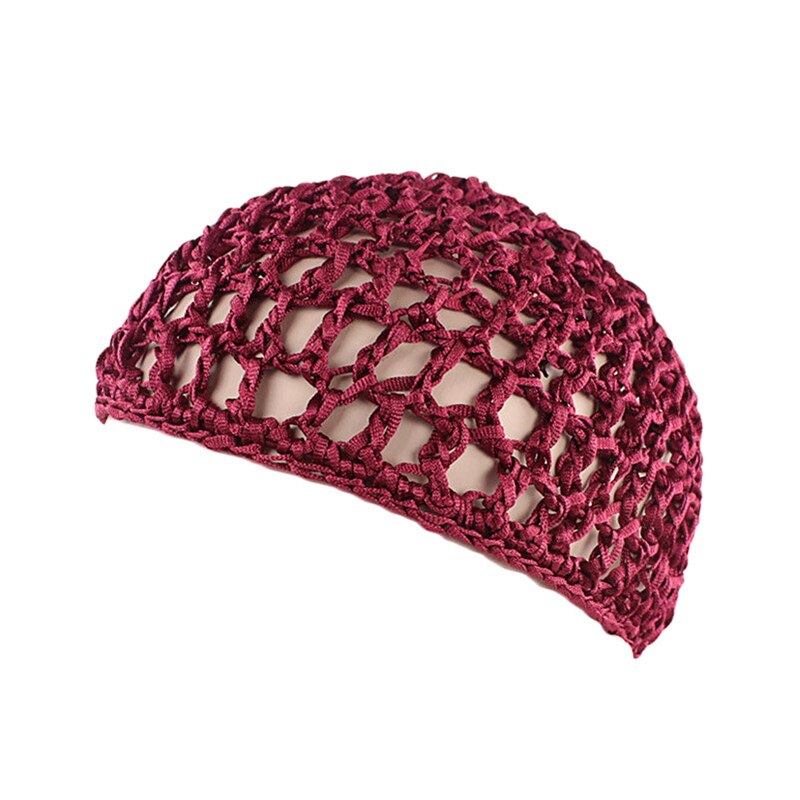 Mujeres de malla de pelo Net Crochet Cap Super elástico Gorro con trenzas africanas tejido Crochet trenza pelucas haciendo pelucas Color sólido peluca red turbante: wine red