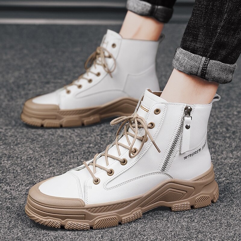 Bottes Martin imperméables et antidérapantes pour homme, chaussures de couleur unie, à lacets, nouvelle , hiver