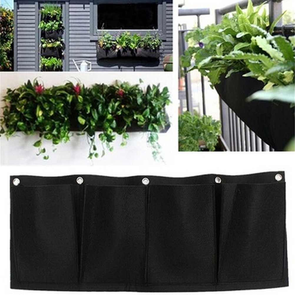 Garden Planter Wall-mounted Polyester Home Gardening Flower Planting Bags Horizontal 4 Pockets Living Indoor Wall Planter