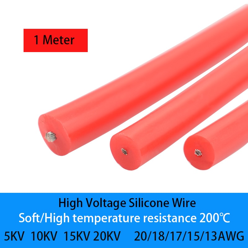 DC High Voltage Wire Soft Silicone Cable 5KV 10KV 15KV 20KV 20/18/17/15/13AWG 1Meter Heat Resistance And Breakdown Resistanc