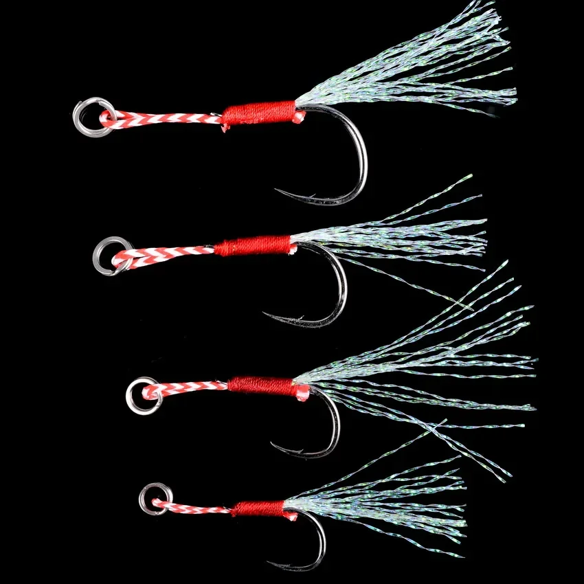 20 Stks/partij Vissen Lokken Langzaam Jigging Vissen Cast Jigs Assist Haak Prikkeldraad Enkele Jig Haken Draad Veer Pesca Hoge Carbon staal