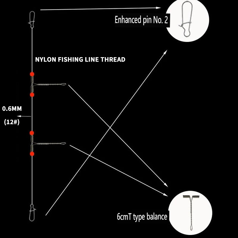 PD Fishing Tackle Sea Fishing Tenpin T-Shape Small Twisted Line Set Freshwater Roadrunner Subline Y-Shape Fishing Bracket