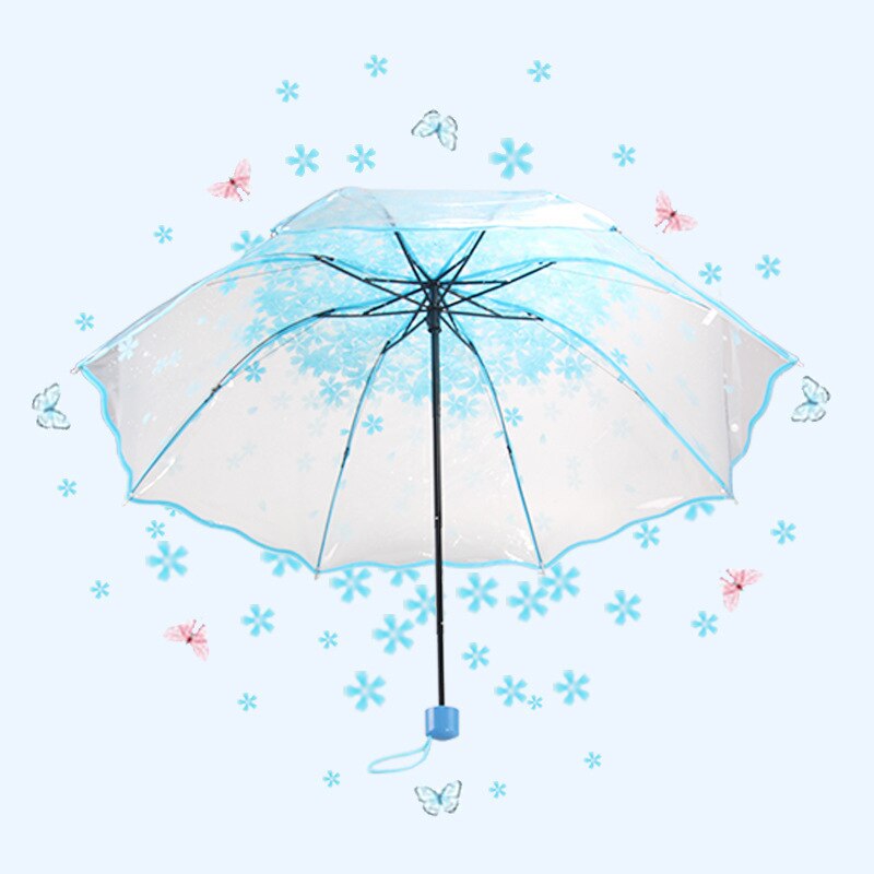 Top Umbrella Men Rain Woman Windproof Large Paraguas 3D Flower Print Sunny Anti-sun 4 Folding Umbrella Outdoor Parapluie: blue