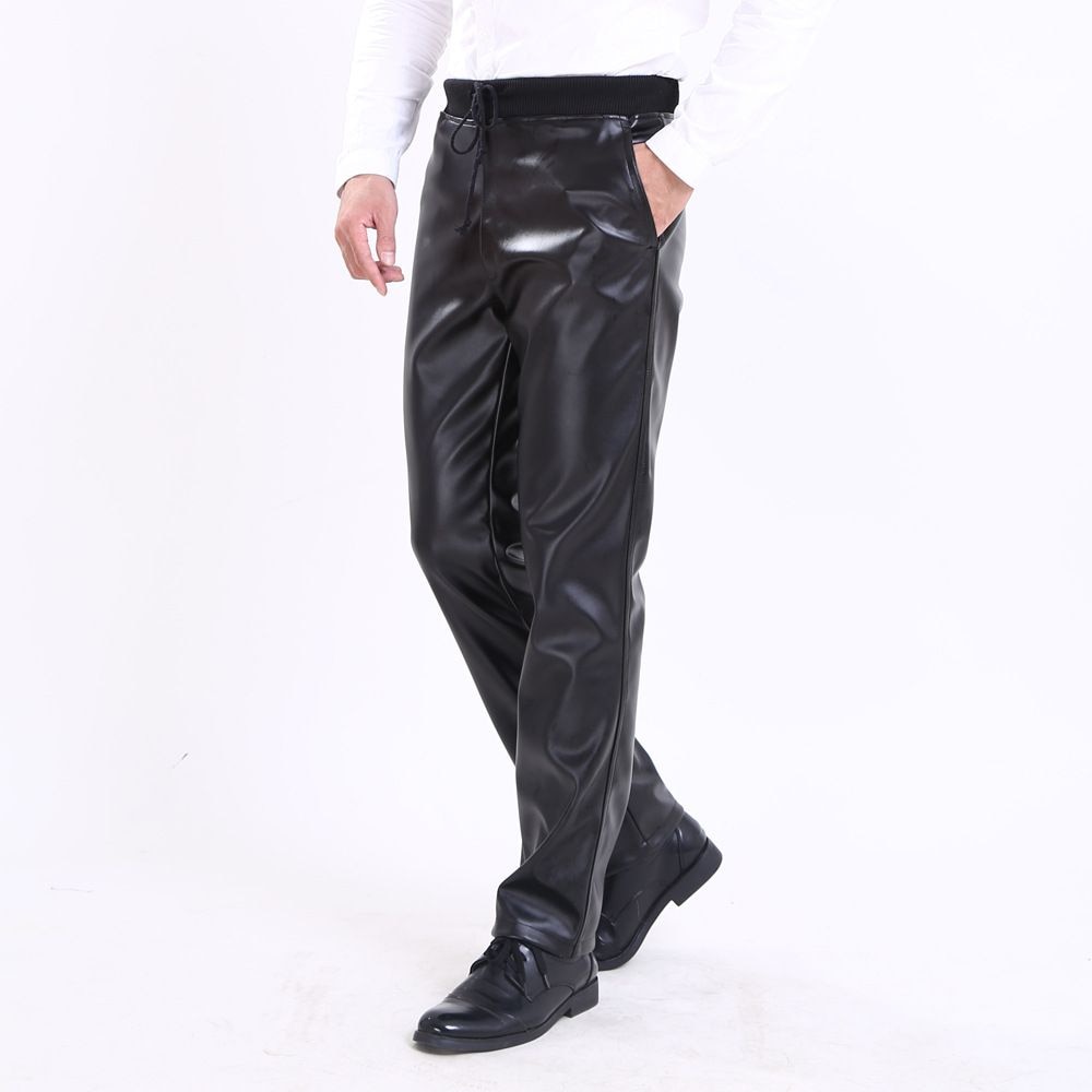 Høst herre pu lær swag bukser hiphop streetwear joggebukser plus size vindtett joggebukse 090703