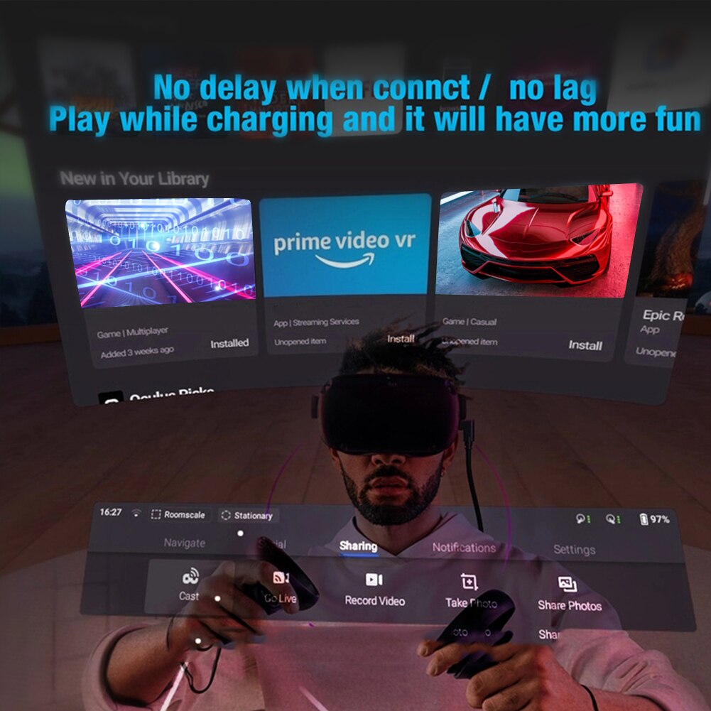 Cable de datos tipo C USB 3,1 de alta velocidad de 5M/3M para Oculus Quest Link VR, Cable de enlace de extensión, USB-A de carga rápida a tipo-c