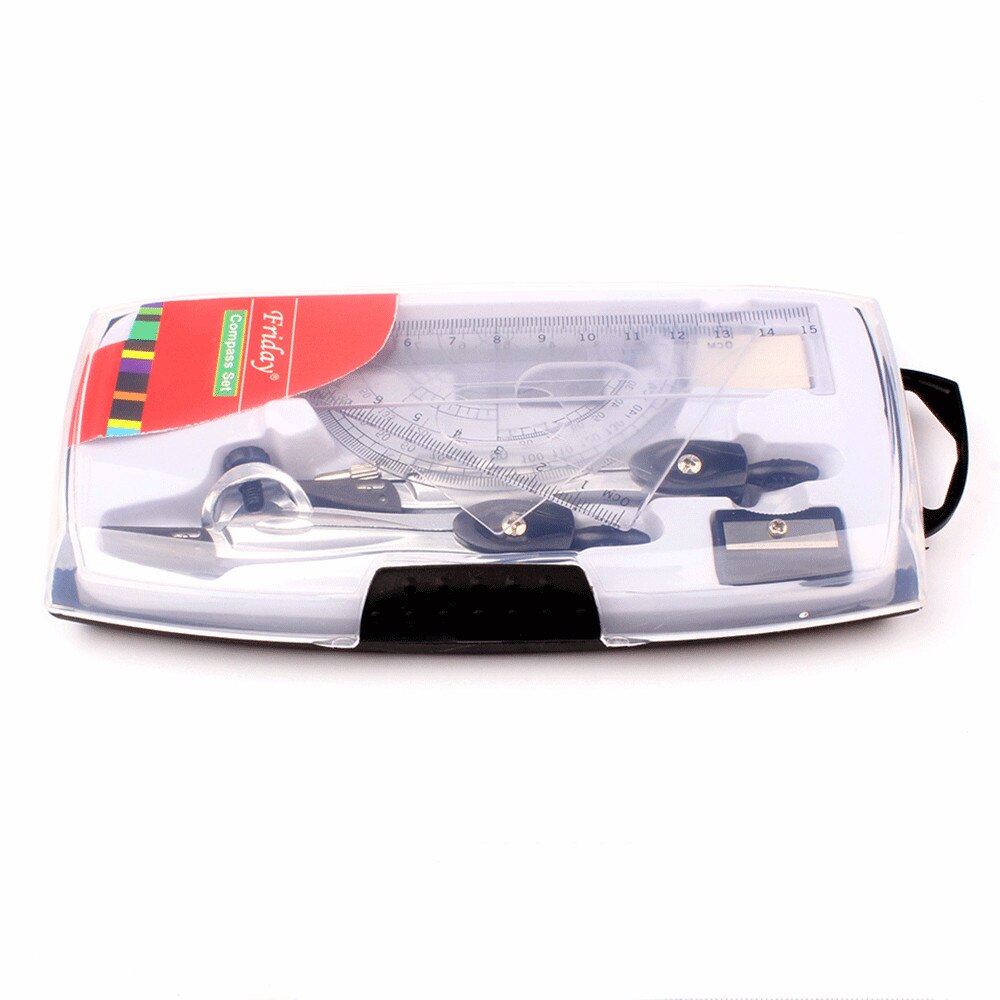 10pcs/set Metal Drawing Compasses Geometry Protractor Ruler EraserSet School Stationery Drafting Tools Office Stationery