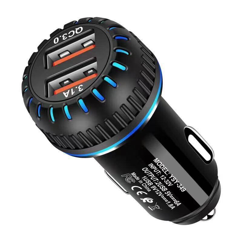 Car Accessories Fm Transmitter Car Charger Car USB Fast Charger Double Port USB Car Charger Adapter Phone Charger: Black