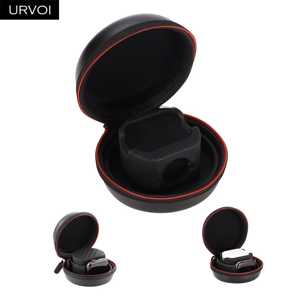 Soporte URVOI 2 en 1 para Apple Watch series 4/3/2/1 Airpods redondo de fácil de llevar con bolsa de reloj de gancho PU con silicona
