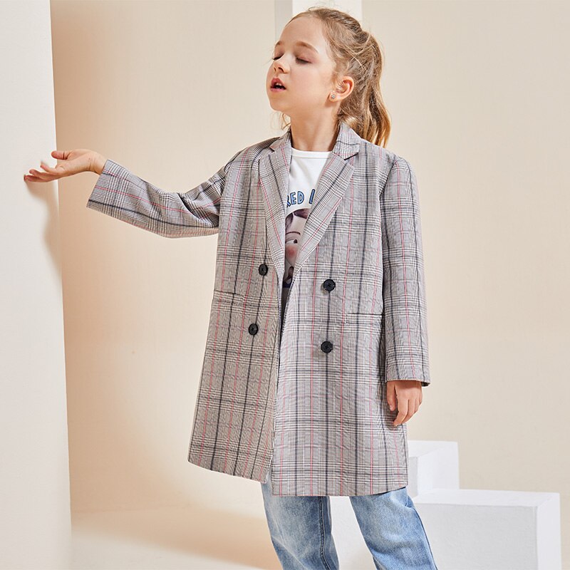 Amii giacche da bambina per bambini cappotti a righe scozzesi stile autunno inghilterra giacca lunga per bambini cappotto da bavero per ragazze adolescenti 21987296