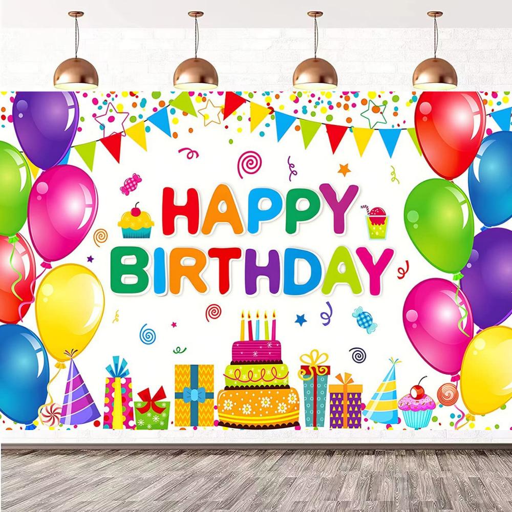 Fondo de feliz cumpleaños para niños, telón de tela, cortina de puerta, decoración de de primer cumpleaños, Fondo de foto de un pastel, globos de colores: L / Verde militar