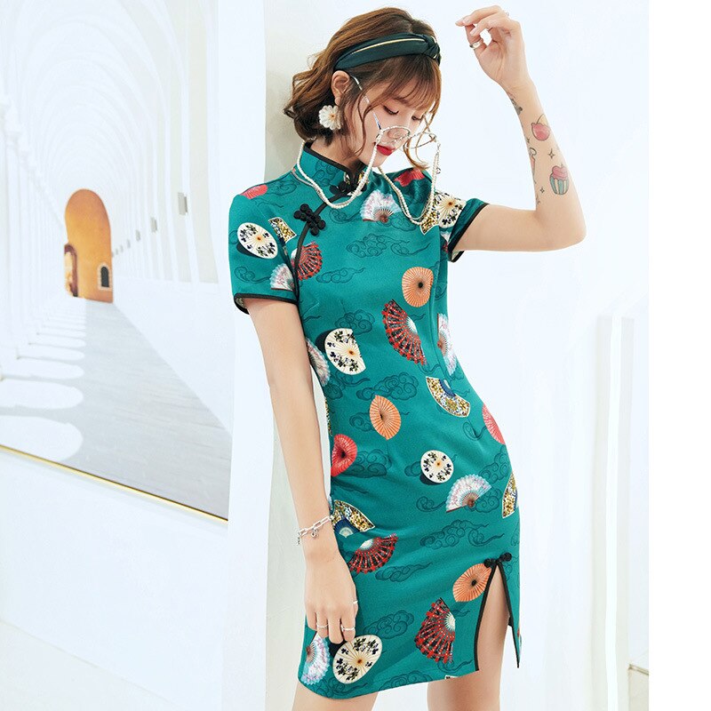 Chinese jurk qipao meisje zomer print damesjurken