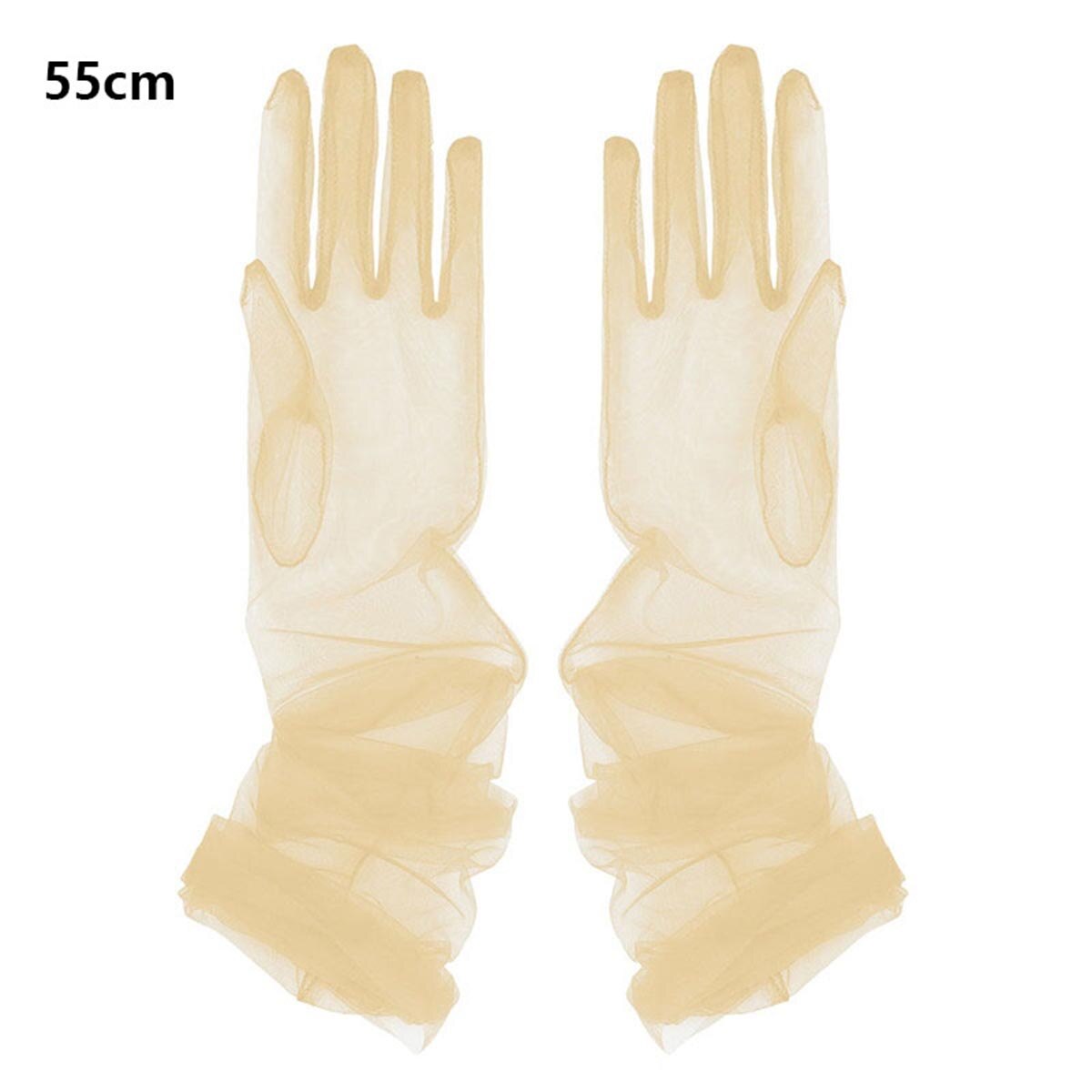 Luvas de tule transparente ultra-finas, luvas ultra longas cotovelo, acessório para tirar foto, dia das bruxas, moda feminina: Bege