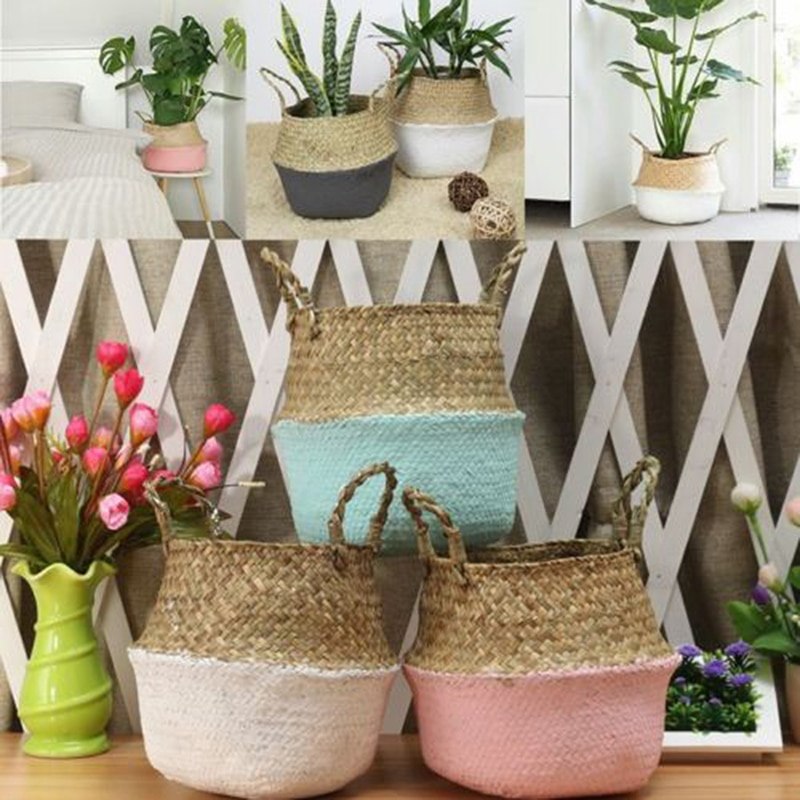 Cesta de mimbre de paja para la colada, cesto plegable de mimbre, florero para el hogar, jardín, cesta colgante, boda