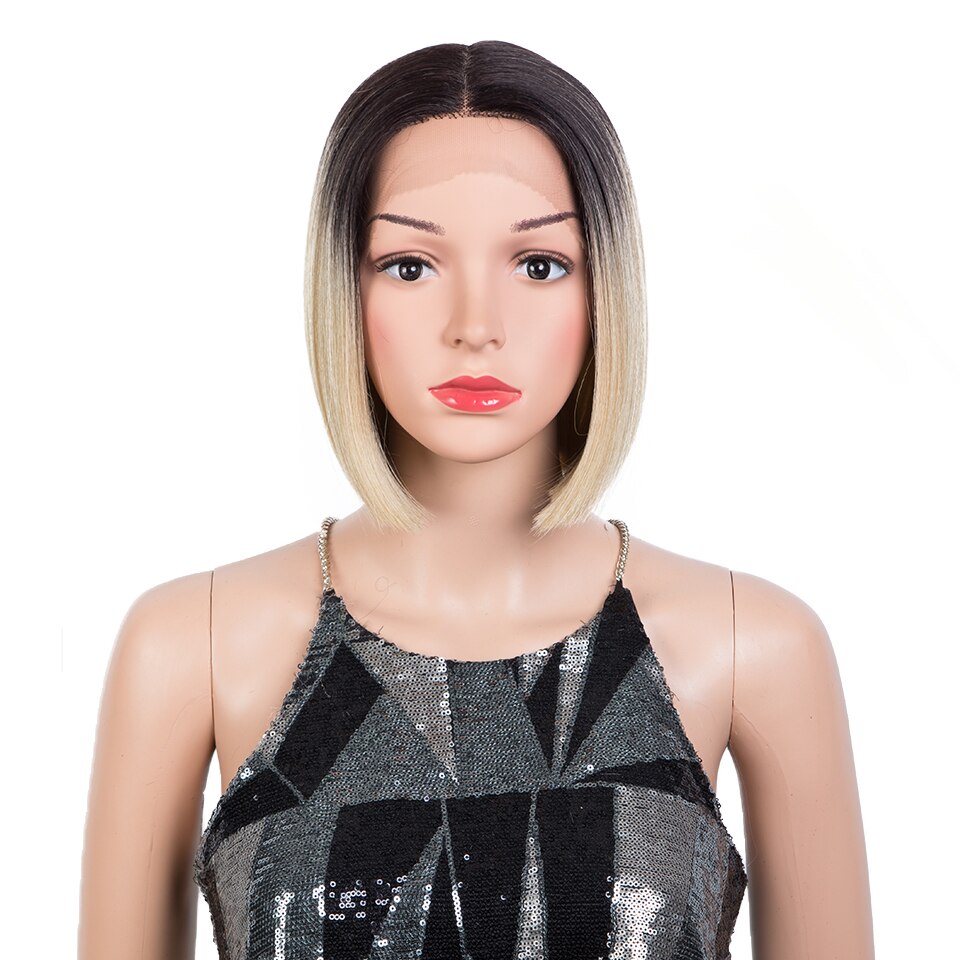 Magic 11inches Black Bob Wig Middle Part Synthetic Front Lace Wig For Black Women High Temperature Heat Resistant Fiber Hair: TT4-8613