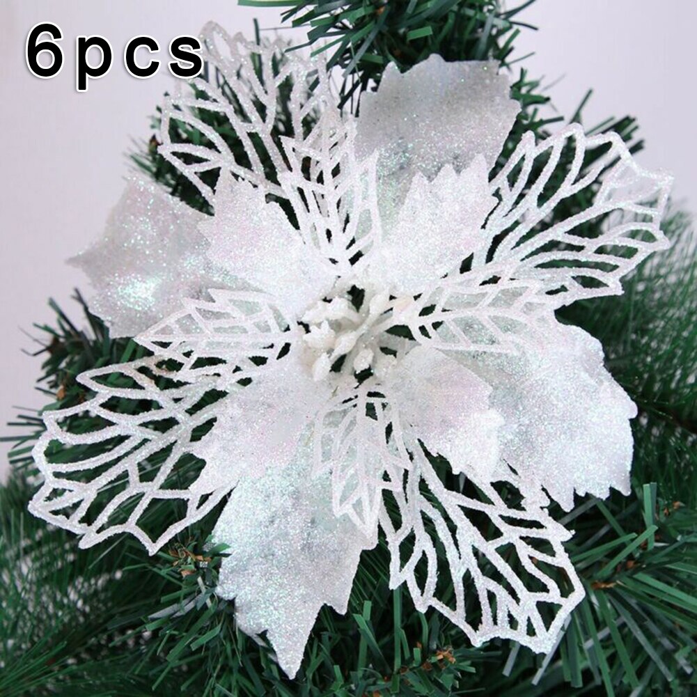 Glitter kerstboomversiering bloemen zilver op kerstboom 16cm