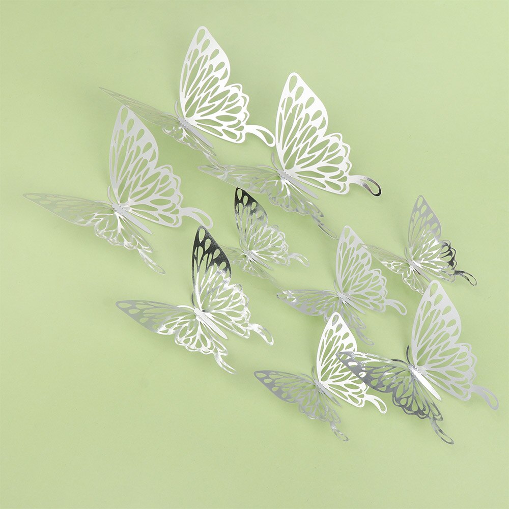 12 Stks/pak 3D Hollow Vlinder Muurstickers Diy Metalen Textuur Goud Zilver Rosegoud Mariposas Decals Feestartikelen Home Decor