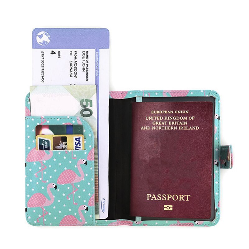 Bonamie Leuke Vrouwen Paspoort Covers Travel Accessoires Flamingo Kaart Mannen Vrouwelijke Paspoorthouder Cartoon Pu Leer Creditcard Zak