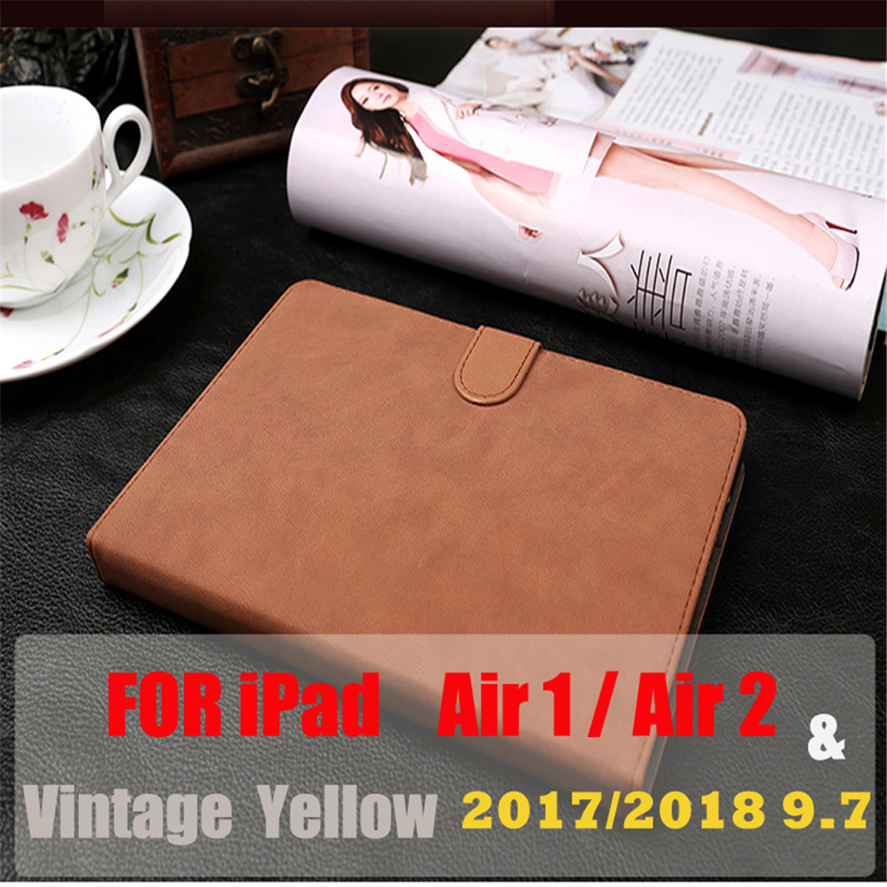 Scrub leren hoesje voor ipad 10.2 , wake-up/sleep cover, hoesje voor ipad air 2 9.7 hoesje voor ipad 7th generatie: Retro geel 9.7