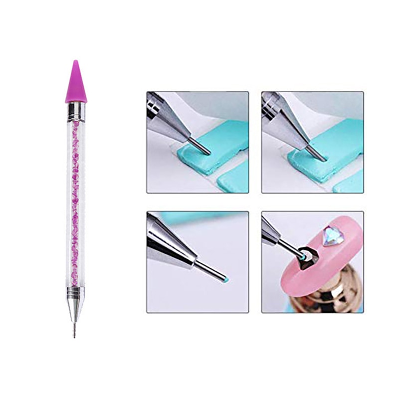 Double Head Nail Pen Kristal Kralen Handvat Strass Oorbellen Pick Krijt Manicure Nail Tool Diamant Schilderij Accessoires