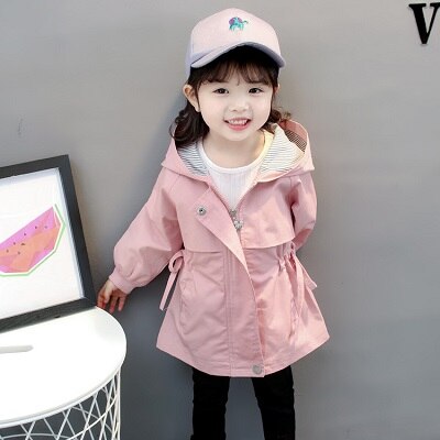 Children Loose Wind Coat Jackets Autumn Winter Boys Girls Korean Style Hoodie Collect Waist Long Coats Cotton: 1 / 24M