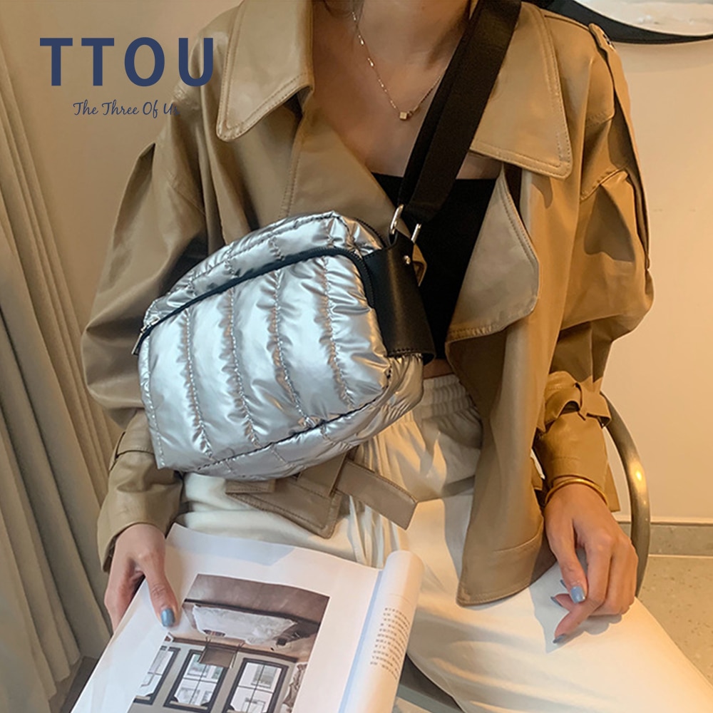 Space Pad Katoenen Schoudertas Voor Vrouwen Winter Nylon Crossbody Bag Lady Gewatteerde Gewatteerde Zakken Vrouwelijke Pluizige Shopper Tote