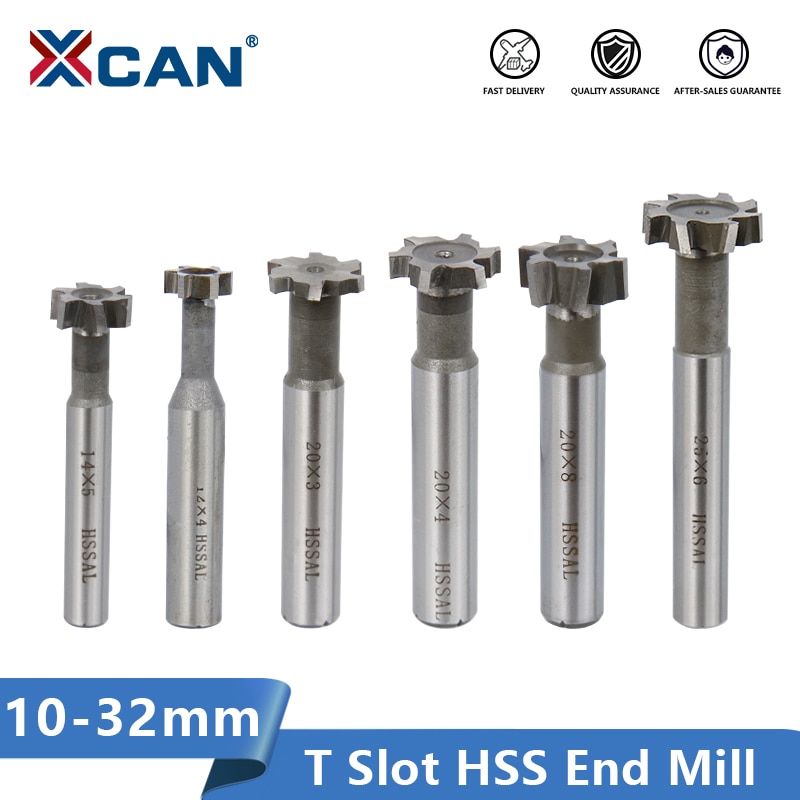 XCAN HSS End Mill 10 12 16 20 30 32mm Slot Router Bit For Metal Milling CNC T Slot Milling Cutter