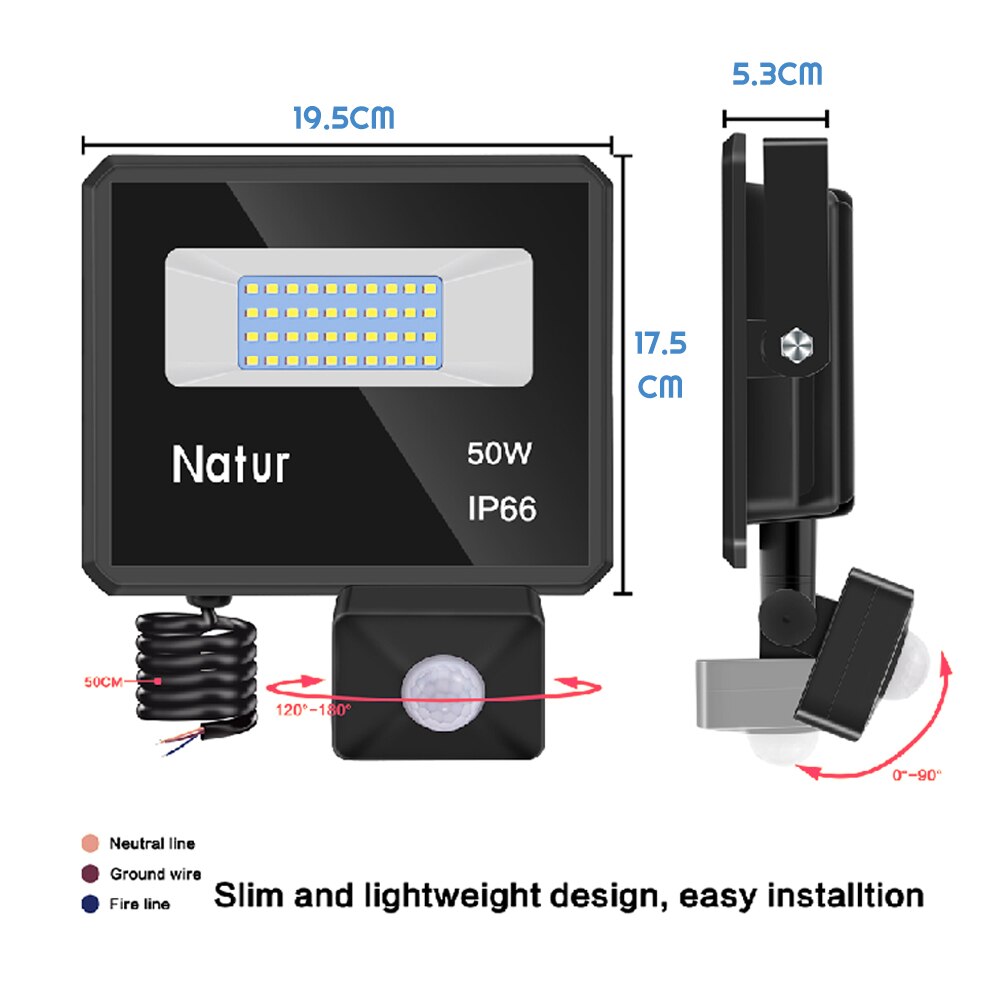50W 100W LED flood light motion sensor 220v adjustable Pir sensor searchlight waterproof ip66 outdoor induction lighting