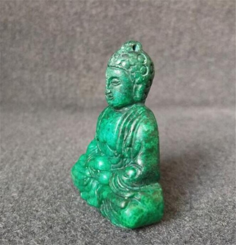 Koperen Standbeeld Collection Chinese Handwork Green Jade Sakyamuni Kleine Standbeeld