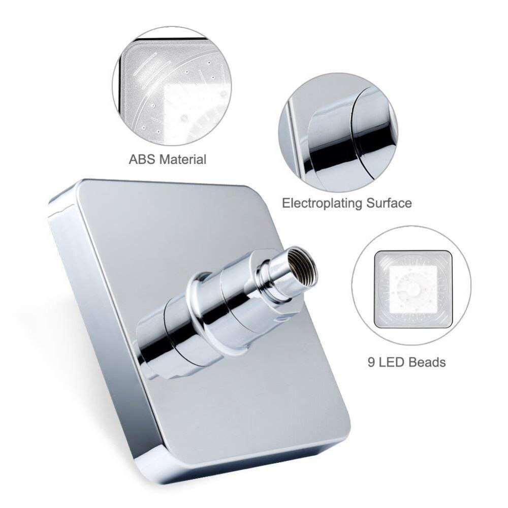 6 Inch 3 Colors Changing Water Temperature Sensor LED Shower Head Square Top Sprayer Bathroom Power Shower Head Ducha