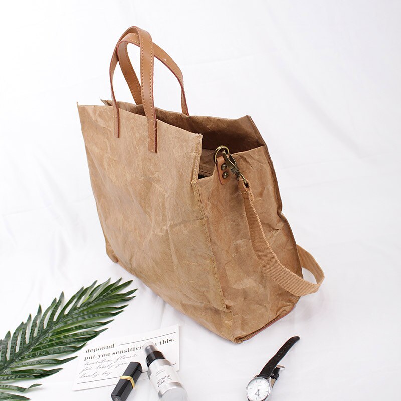 DuPont-Bolso de mano Vintage de gran capacidad para mujer, bandolera de papel Kraft, informal,