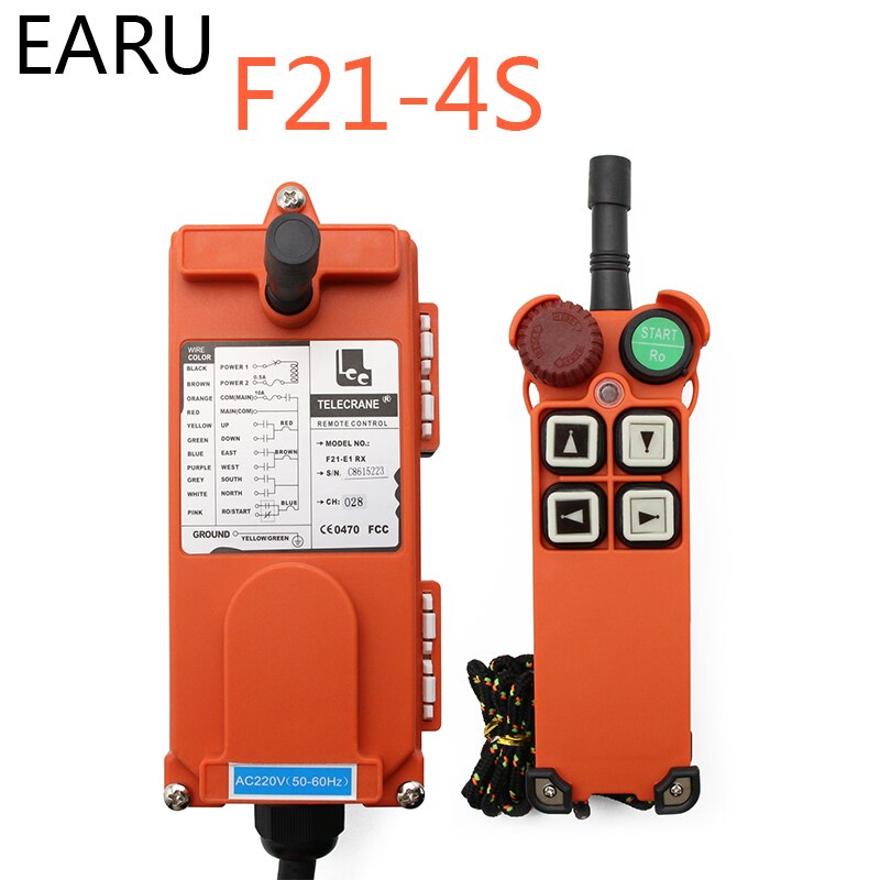 Télécommande Radio sans fil industrielle 12V 24V 110V 220V 380V, 1 récepteur + 1 émetteur F21-4S