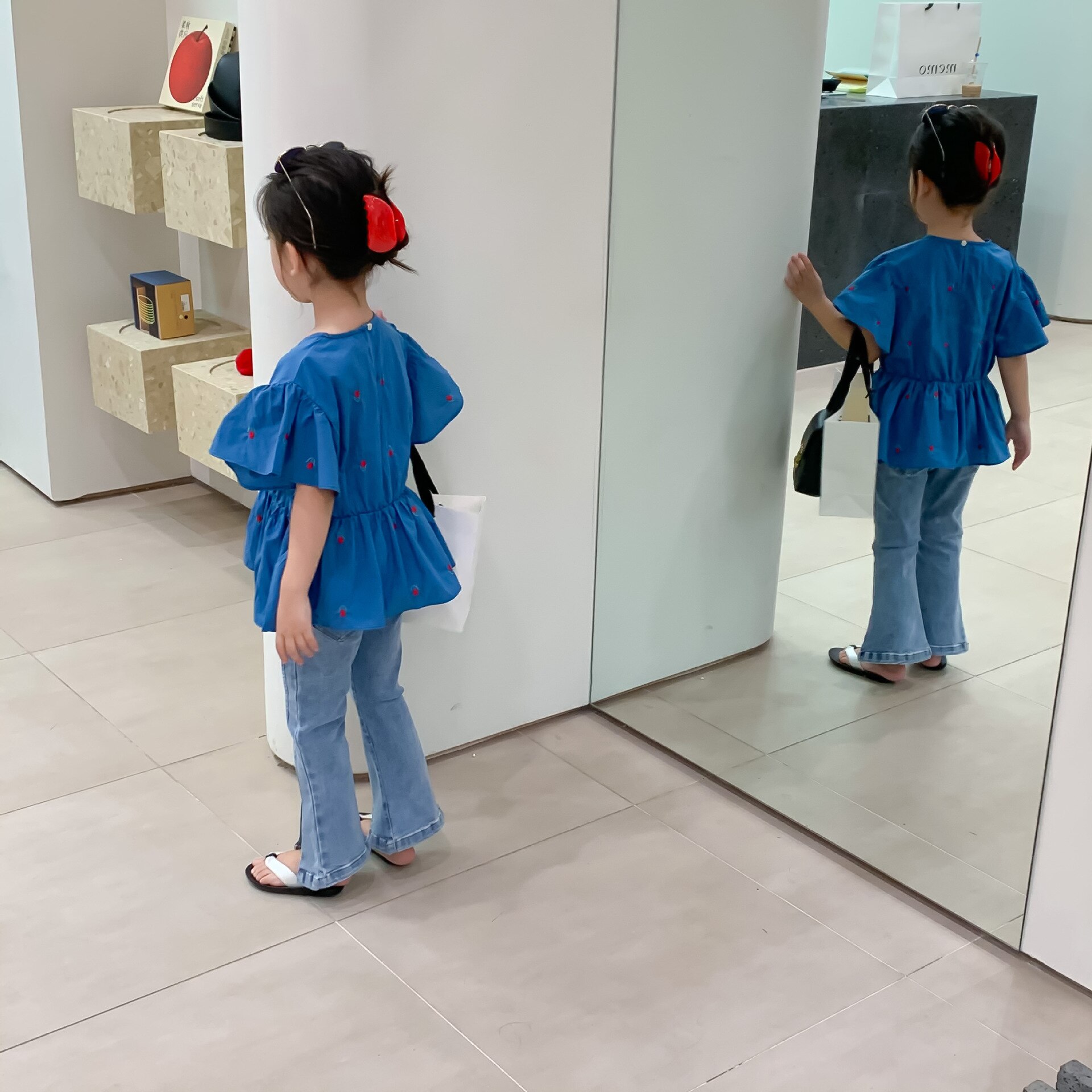 2022 sommer Neue Mädchen Blume Stickerei Kurzarm Shirt