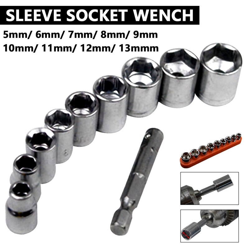 SHGO outils à main chaude 9 pièces/10 pièces 1/4 pouce lecteur hexagonale jeu de clés à douille manchon jeu de clés adaptateur de clé 5/6/7/8/9/10/11/12/1