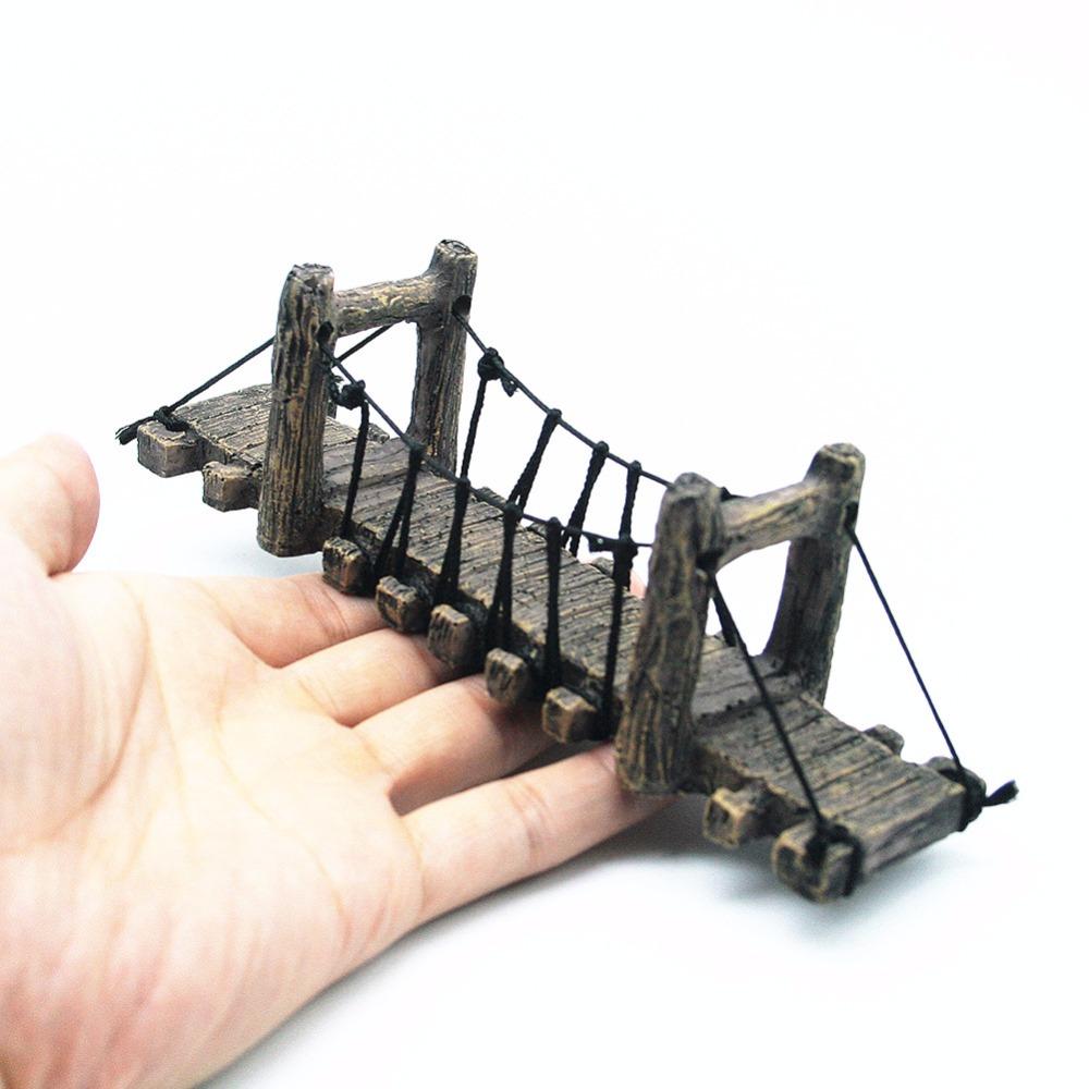 Decoración de puente de imitación para Tortuga, terraza, acuario, adornos, pecera, paisaje, Color madera, puentes, decoración de acuario