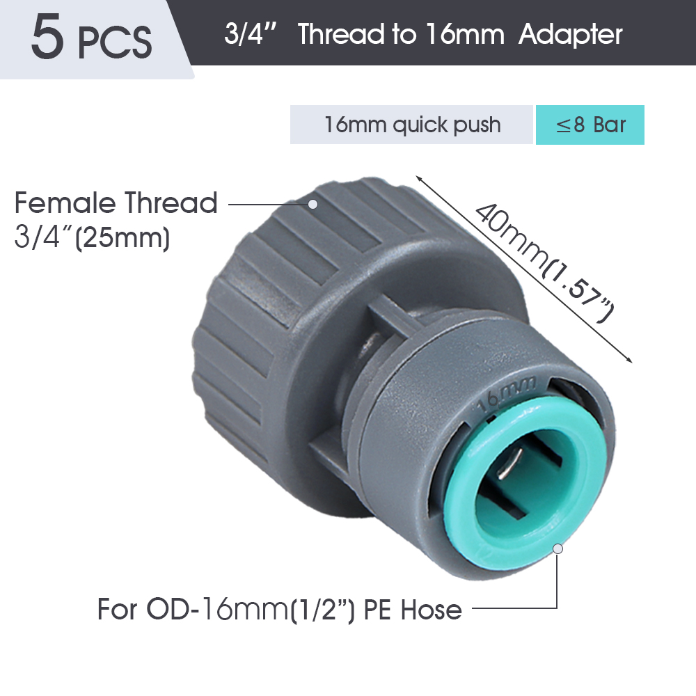 OD-16mm PE Hose Irrigation Connector Watering Tubing Joints Garden Drip System Fittings Tee Straight Elbow Pipe Repair Adaptee: Brown