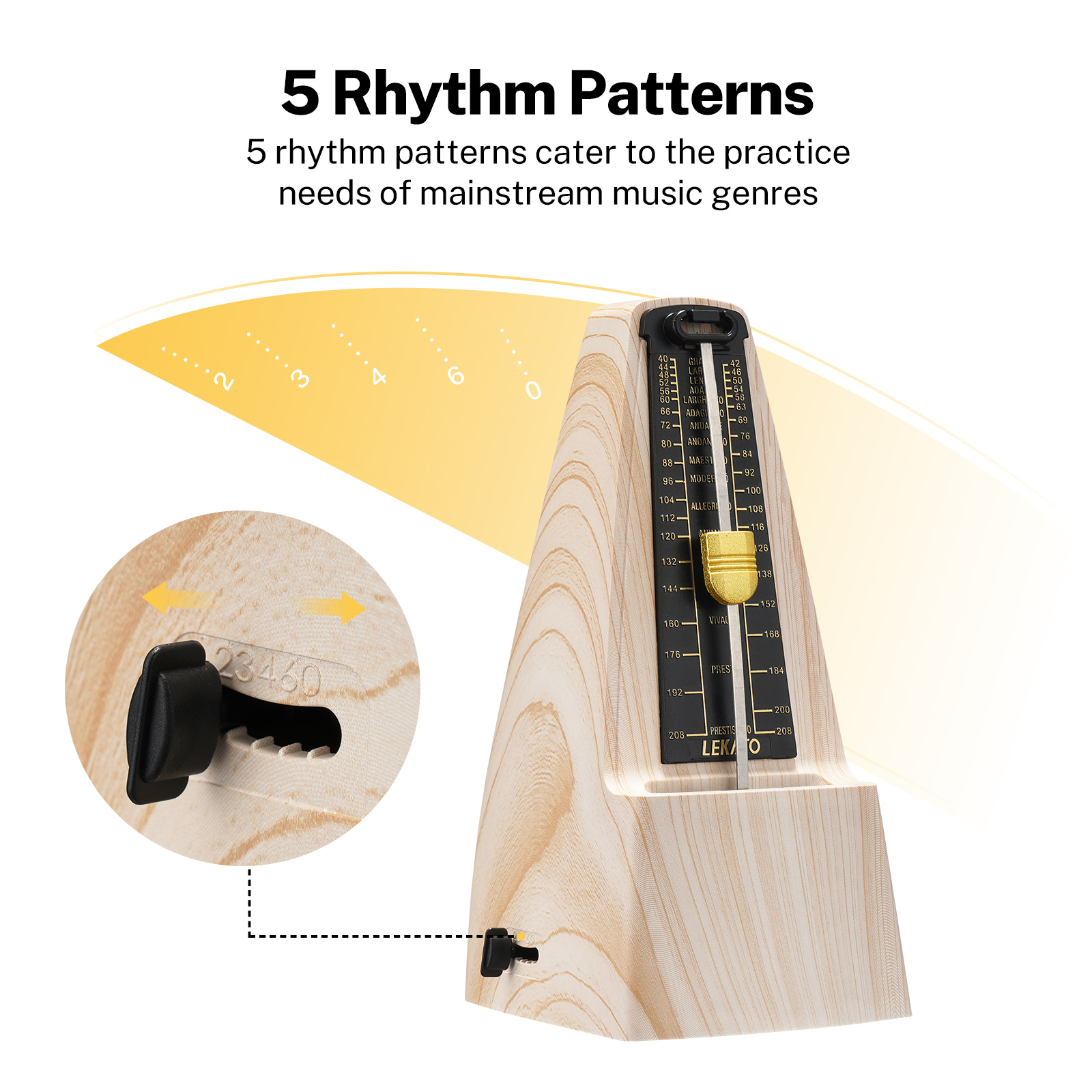 Metronoom voor piano Gitaar Drum Viool Mechanische metronoom Nauwkeurige track Beat Tempo voor beginners Essenhoutnerf van LEKATO