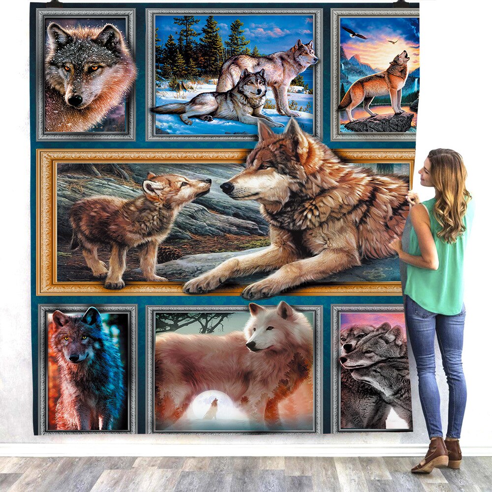 Wolf 3d bedrukte fleece deken bedden wandelen picknick dikke modieuze sprei sherpa deken 05
