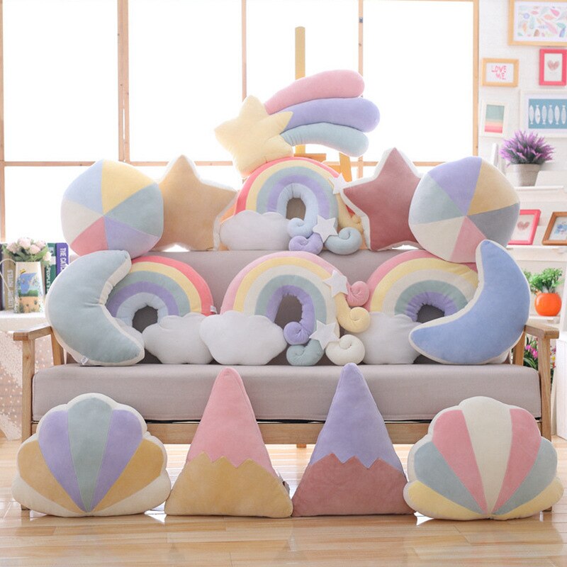 Mignon bonbons couronne nuage étoile lune arc-en-ciel oreiller rembourré doux coussin maison voiture décoration rose oreiller enfants d'anniversaire oreillers