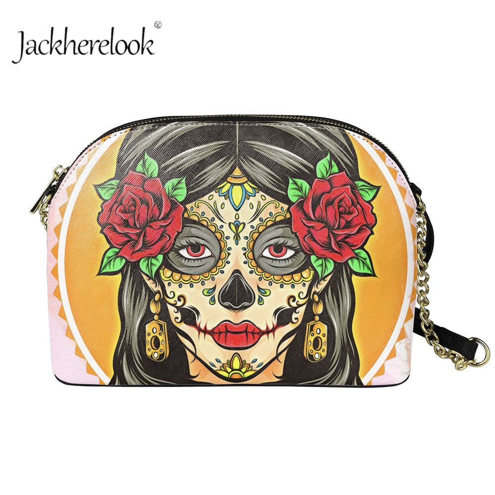 Jackherelook dames mini crossbody handtas met rits, gotisch schedelpatroon, pu leren dames outdoor schoudertas met kettingen: Hqcb 5001 d 49