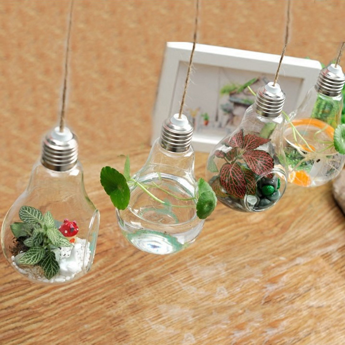 4 Uds. Colgante de Una sola bombilla de Puerto pecera florero de planta colgante de acuario de vidrio con cordel accesorios de acuario para la decoración